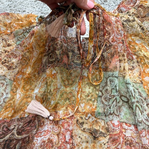 Johnny Was Kanarra Tiered Silk Blouse Flare Sleeves Boho Peasant Size Medium - Picture 3 of 10